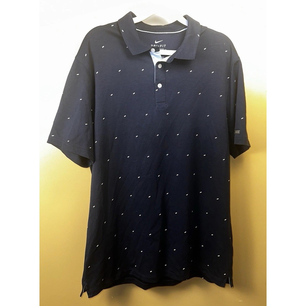 Nike Men's Dri-Fit Polo Shirt Navy Blue With White Size Large Silver‎ Logo Bar